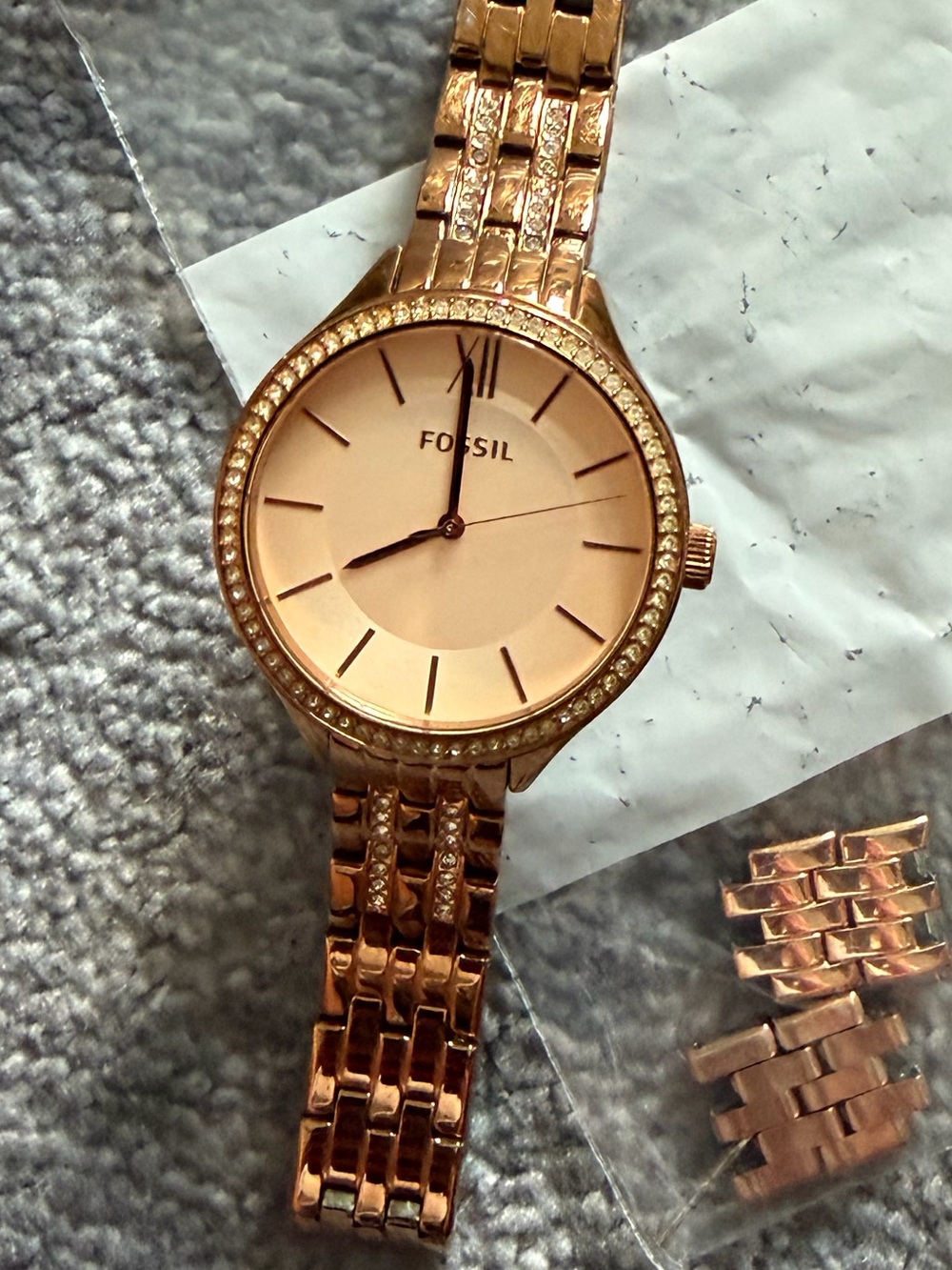 Fossil Rose Gold Tone Crystal Accent Women's Watch